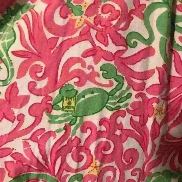 Lilly Pulitzer V-Neck Pink Green Tie-Waist Crab Octopus Money Tunic Dress - Picture 5 of 7